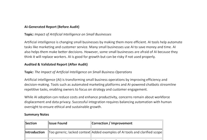 audit and validate ai generated research reports